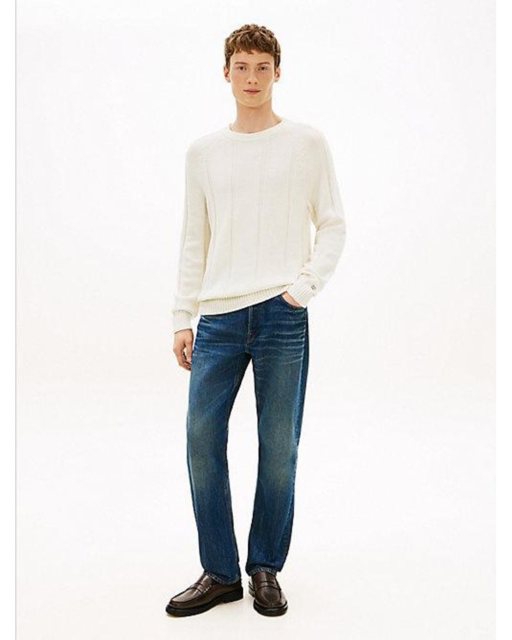 Tommy Hilfiger White Smart Casual Textured Wool Blend Jumper for men