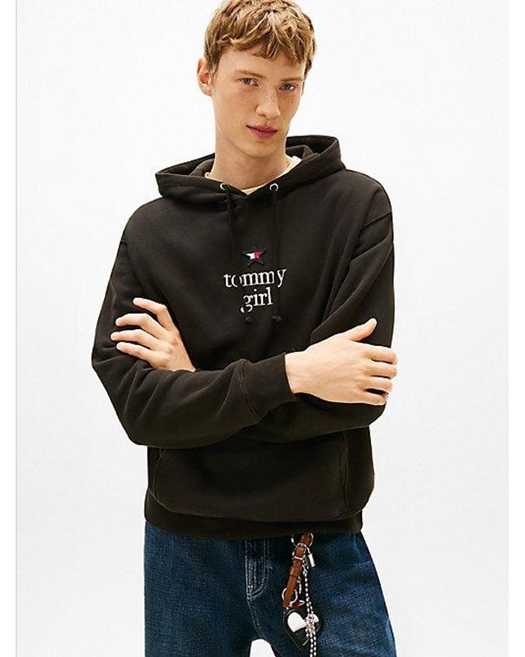 Tommy Hilfiger Black Tommy Girl Logo Relaxed Fleece Hoody