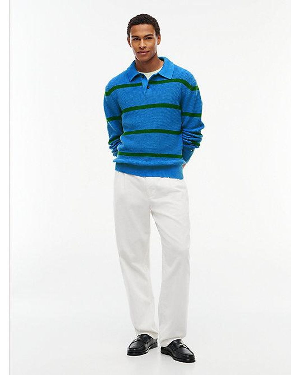 Tommy Hilfiger Blue Waffle Knit Relaxed Rugby Jumper for men