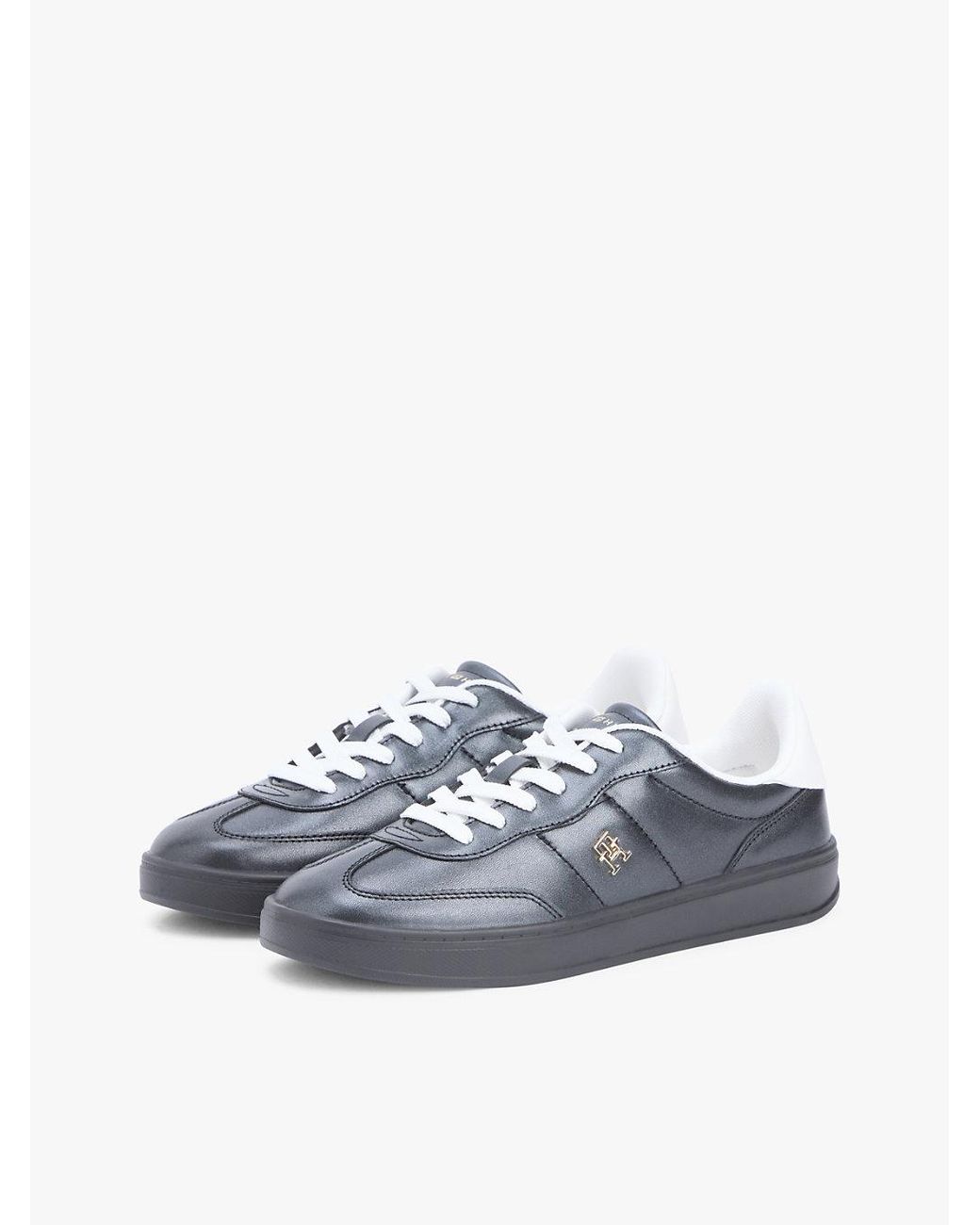 Tommy Hilfiger Blue Th Monogram Metallic Trainers With Leather
