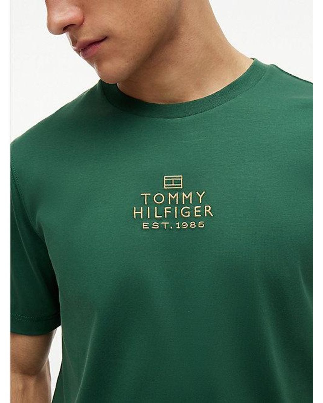Tommy Hilfiger Green Tonal Logo Embroidery Interlock Knit T-Shirt for men