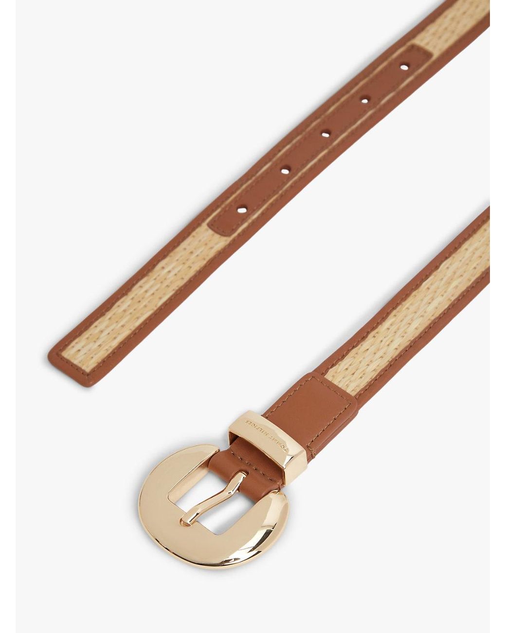 Tommy Hilfiger Natural Raffia Oval Buckle Leather Belt