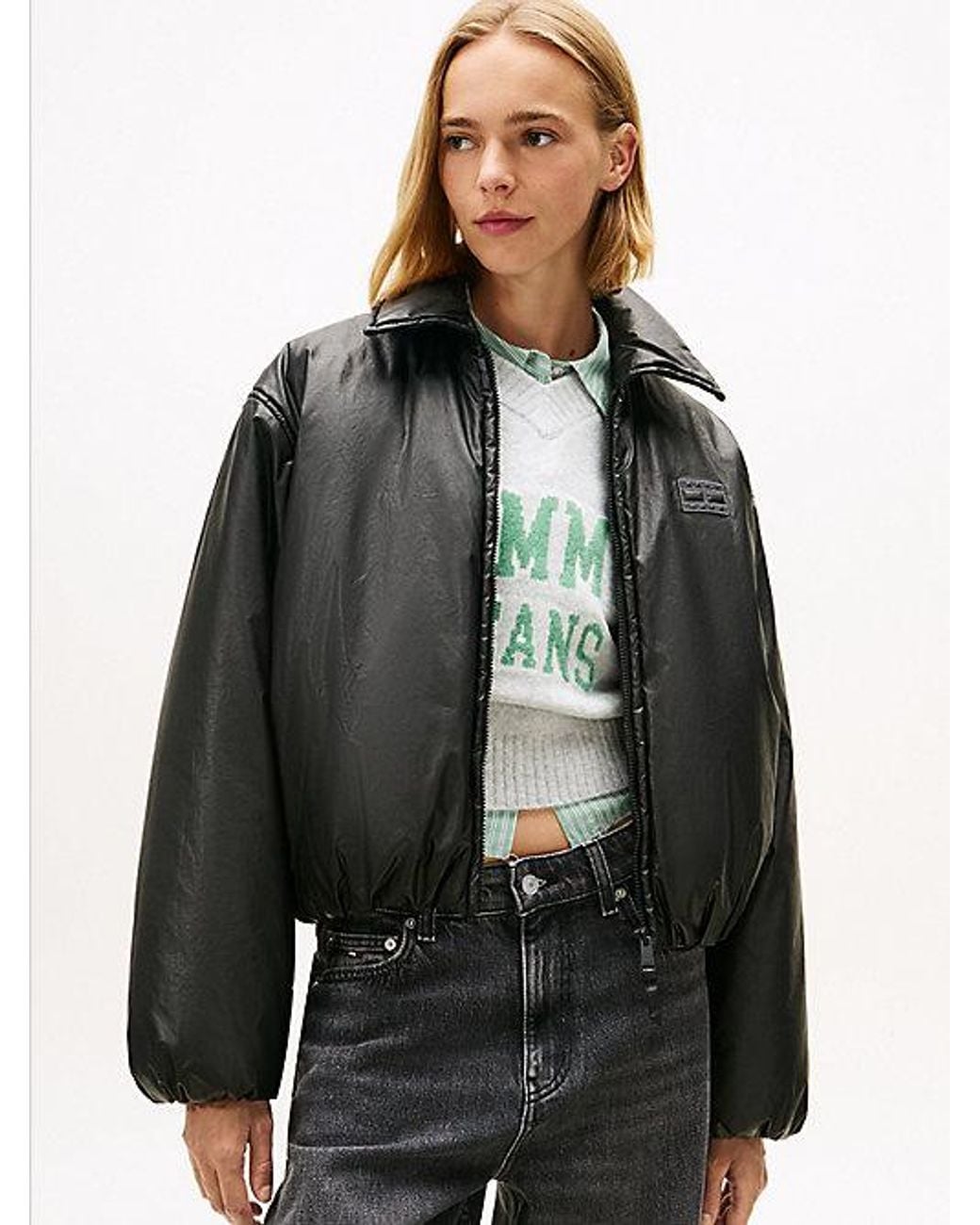 Tommy Hilfiger Gray Shiny Relaxed Padded Bomber Jacket