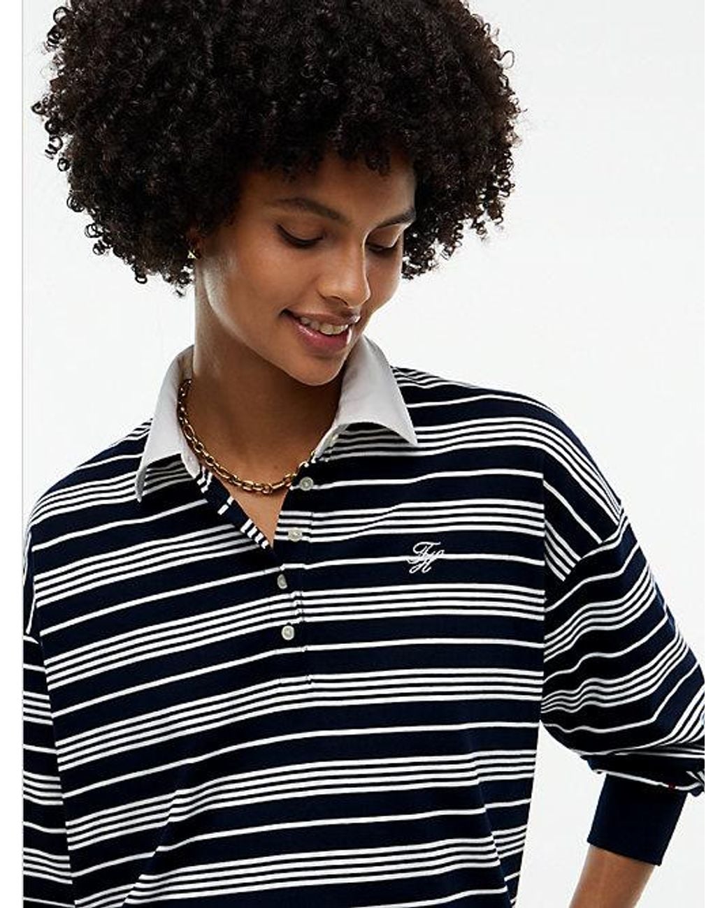 Tommy Hilfiger Blue Rugby Stripe Relaxed Polo Sweatshirt
