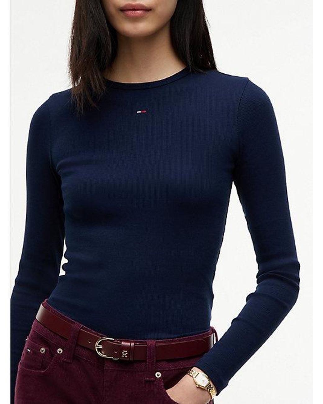 Tommy Hilfiger Blue Flag Embroidery Slim Long Sleeve T-Shirt