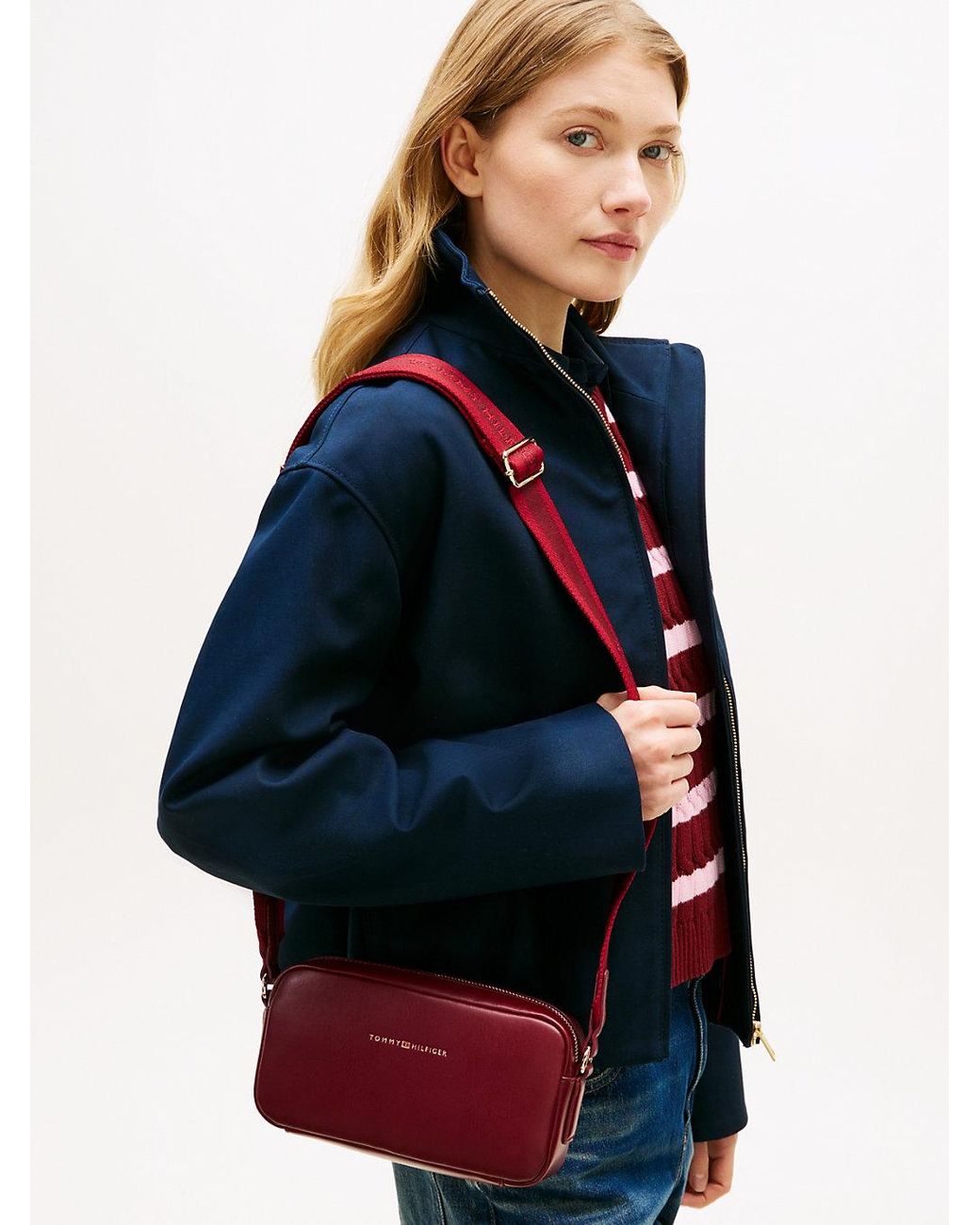 Tommy Hilfiger Red Essential Debossed Crossbody Camera Bag