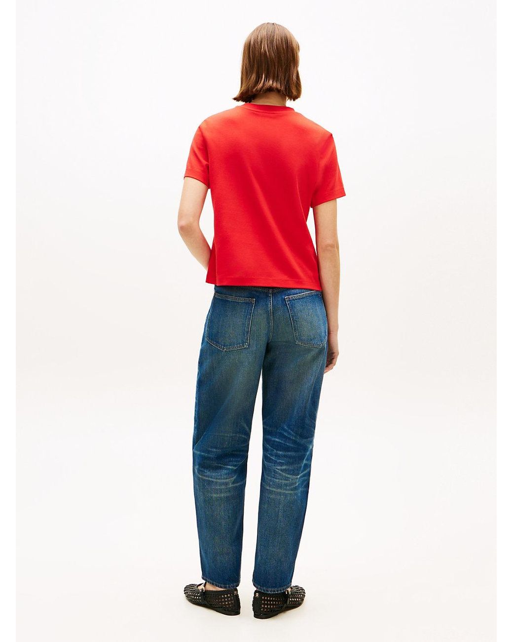 Tommy Hilfiger Red Logo Interlock Knit T-Shirt