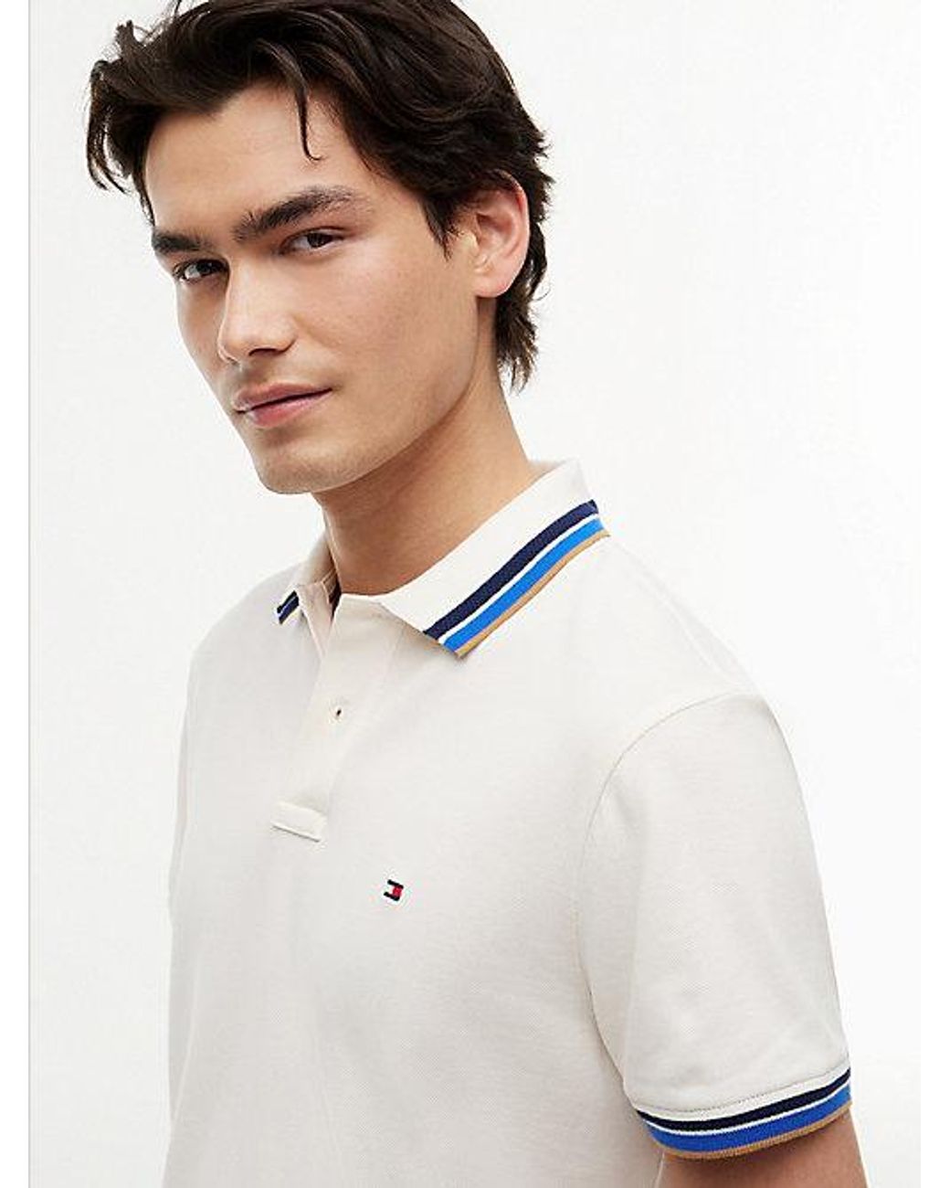 Tommy Hilfiger White Regular Fit Tipped Polo Shirt for men