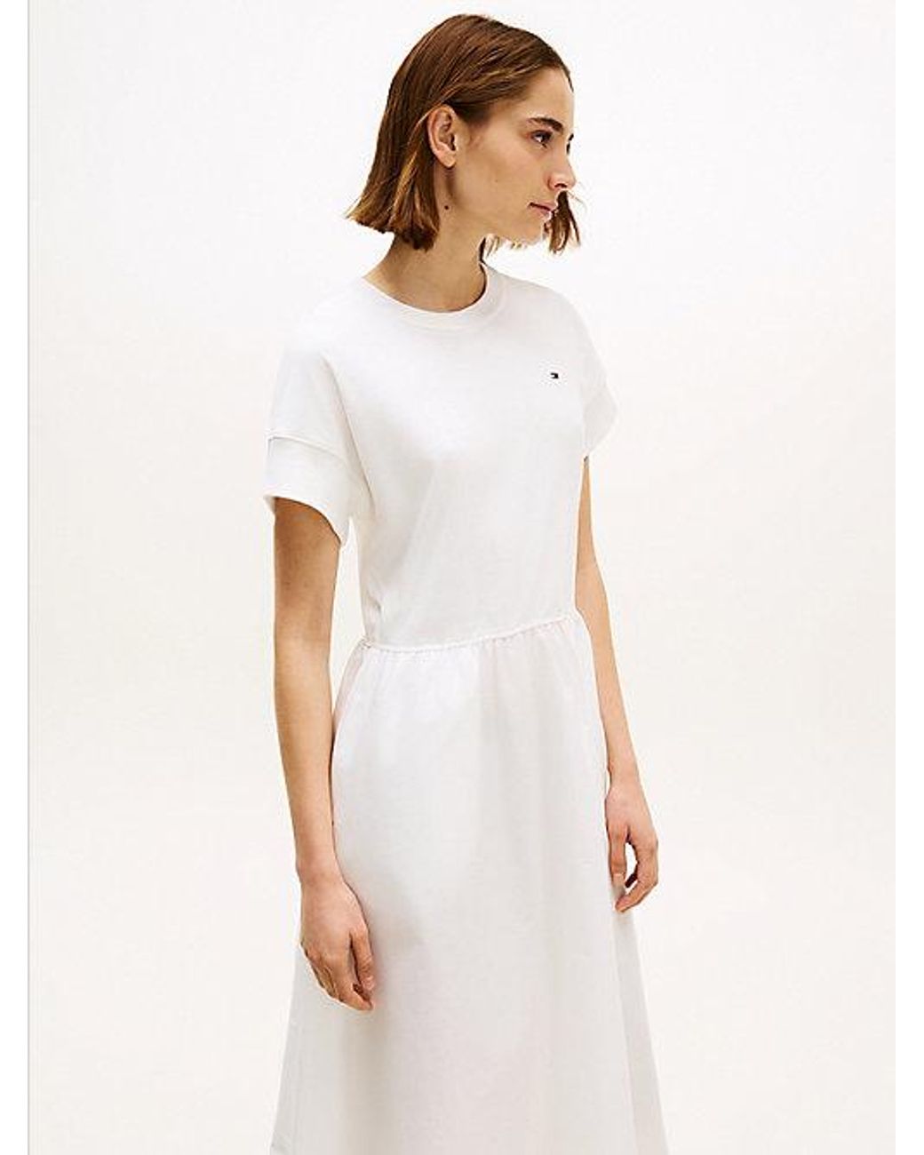 Tommy Hilfiger White Contrast Fit And Flare Midi Dress