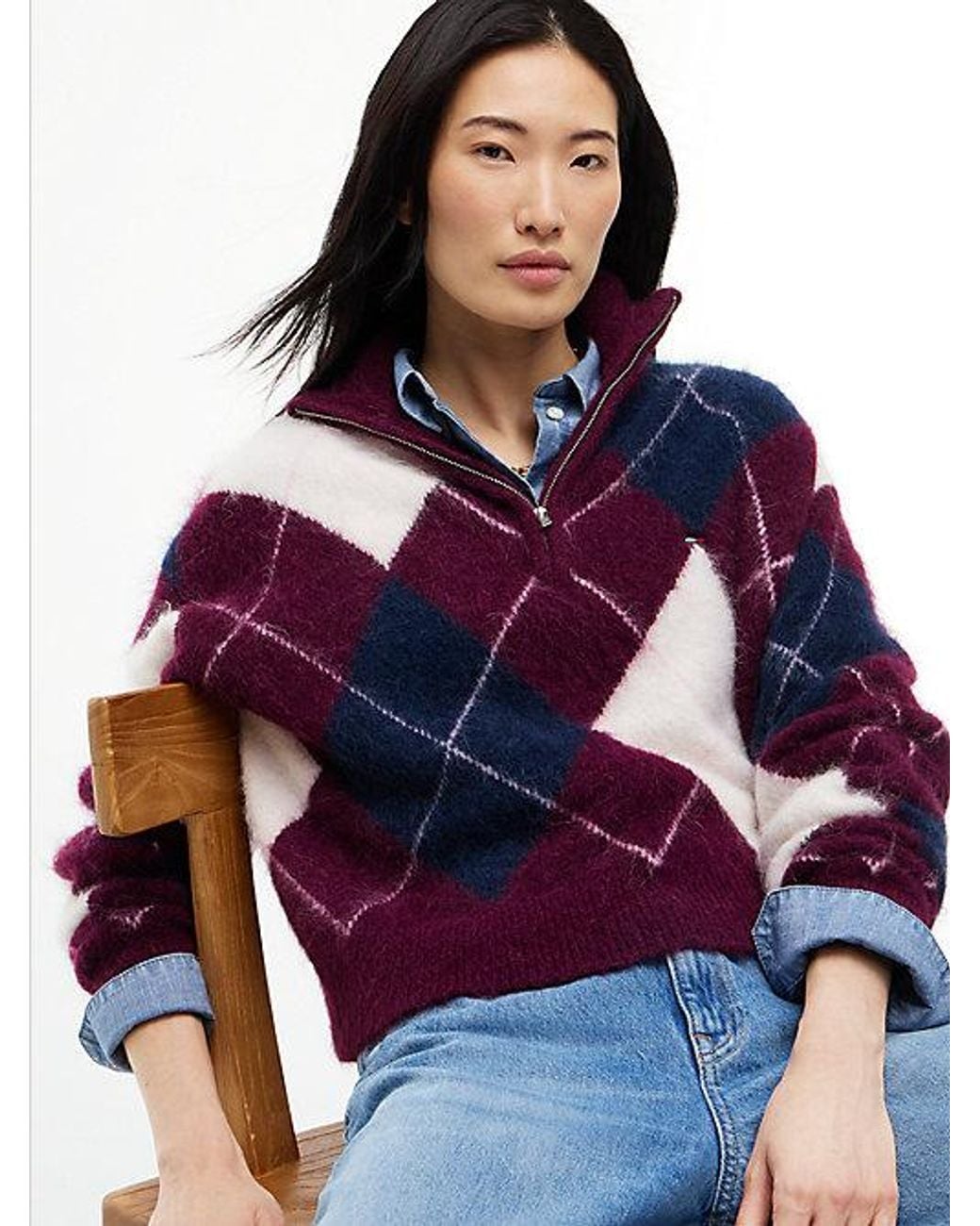 Tommy Hilfiger Blue Tommy Jeans Alpaca Blend Fluffy Cropped Quarter Zip Jumper