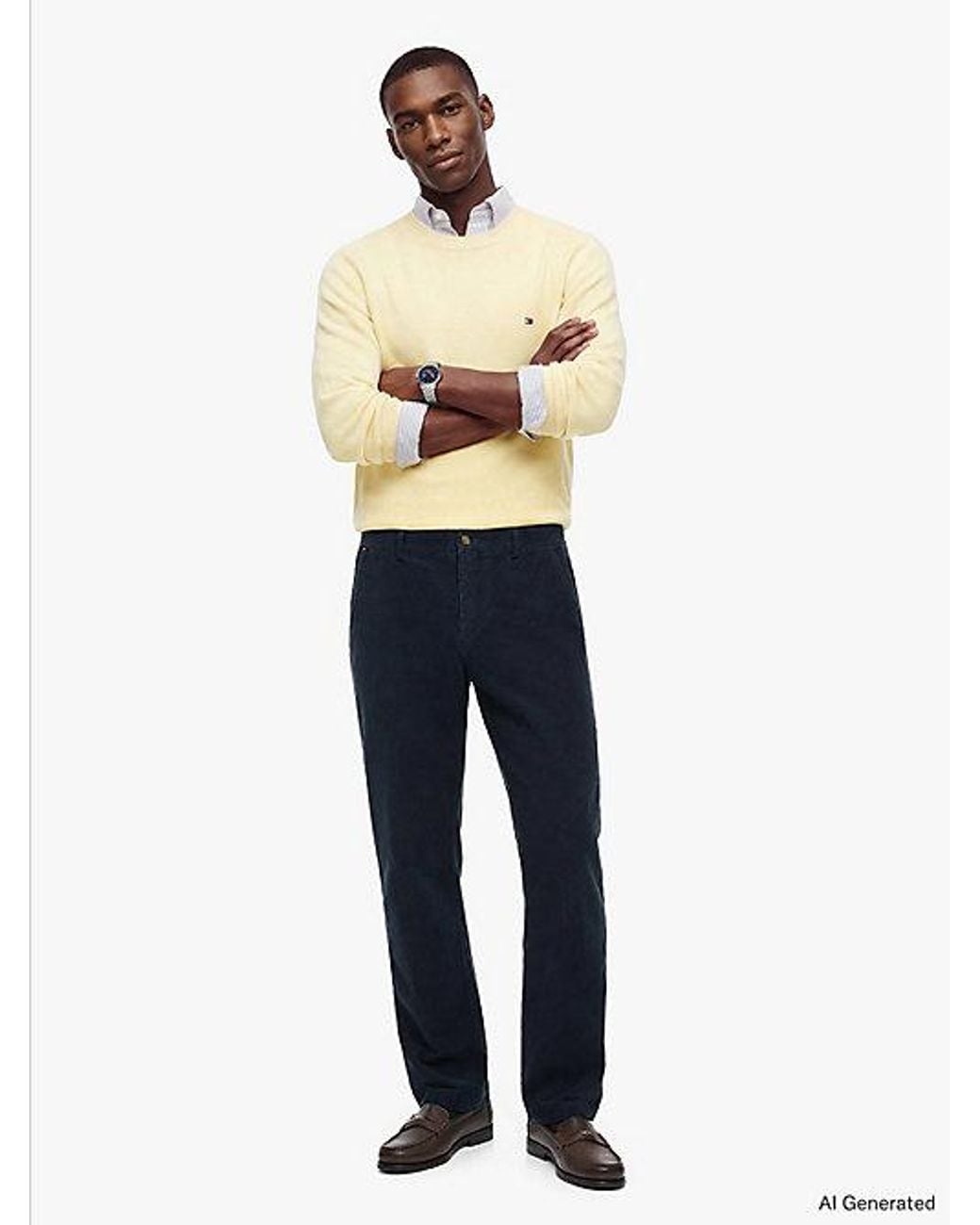 Tommy Hilfiger Blue Denton Slim Straight Fine Corduroy Chinos for men
