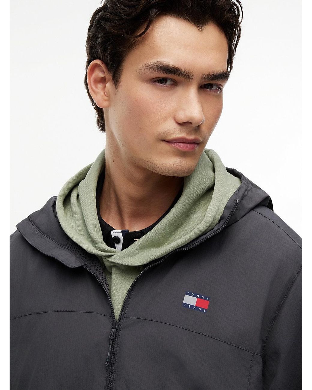 Tommy Hilfiger Gray Packable Ripstop Relaxed Hooded Jacket for men