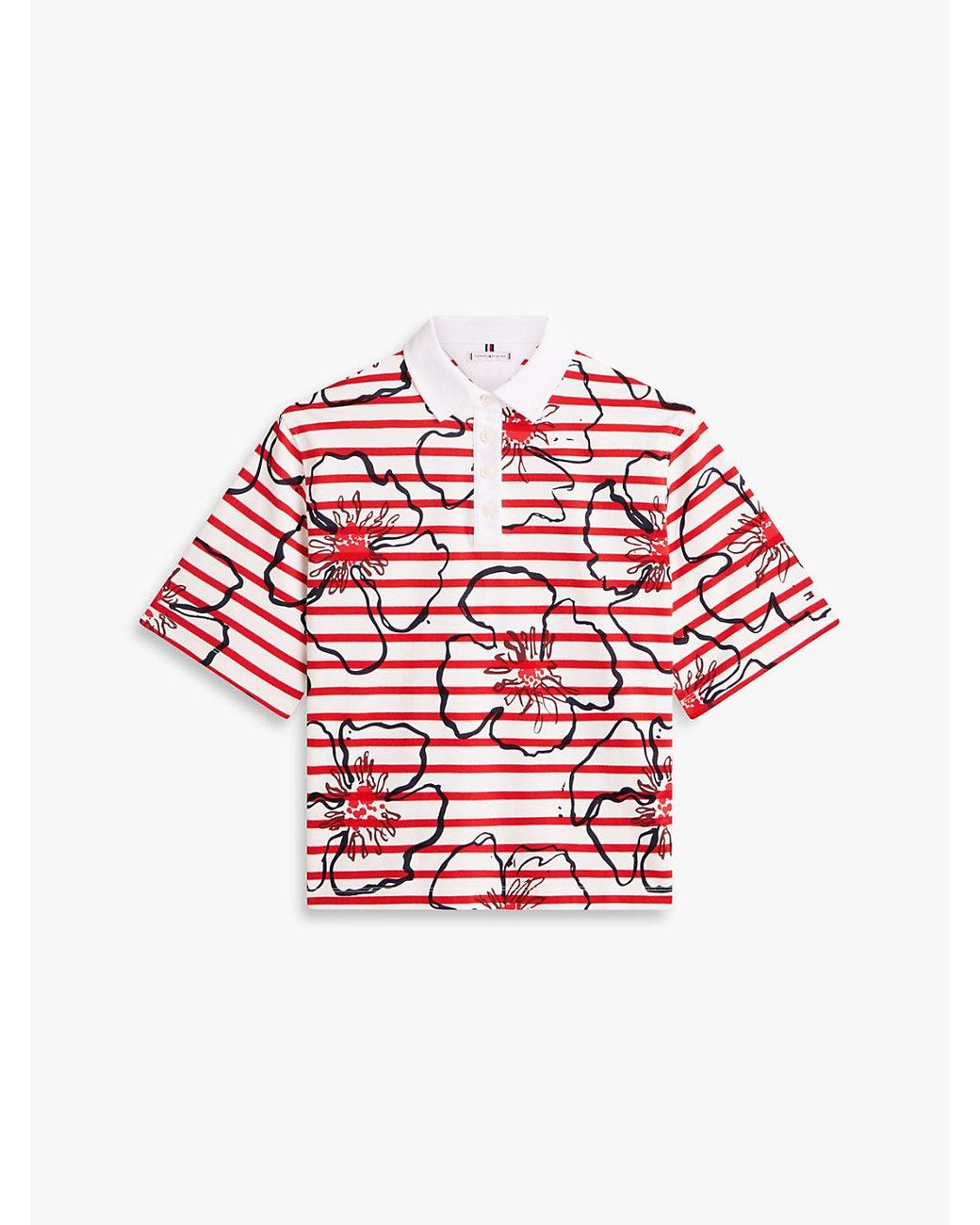 Tommy Hilfiger Red Relaxed Fit Floral Print Polo Shirt