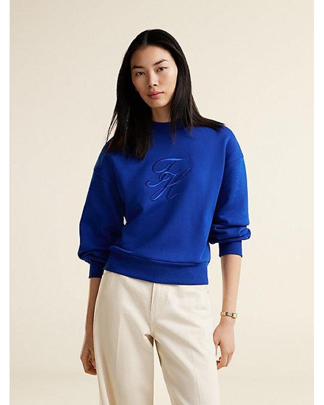 Tommy Hilfiger Blue Tonal Logo Terry Mock Neck Sweatshirt