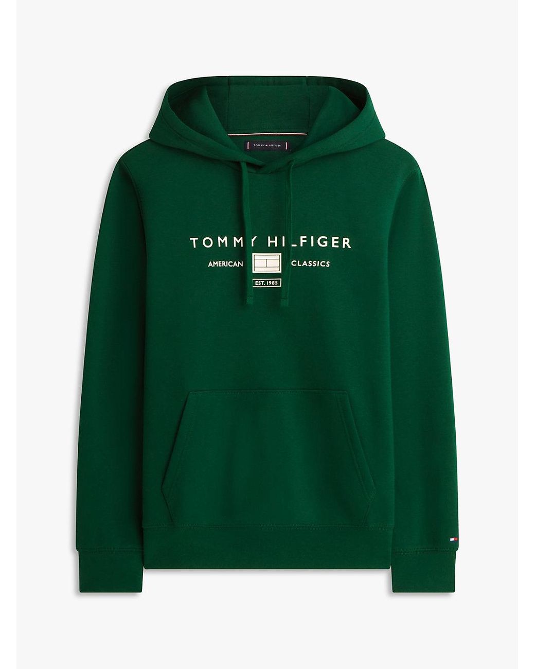 Tommy Hilfiger Green Logo Terry Drawstring Hoody for men
