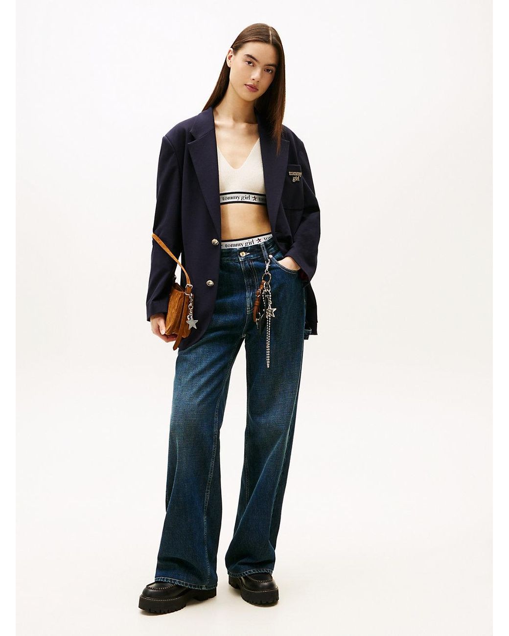 Tommy Hilfiger Blue Tommy Girl Logo Oversized Fit Jersey Blazer