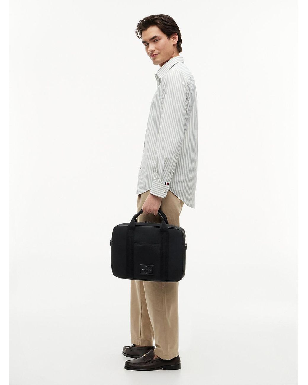 Tommy Hilfiger Black Textile Logo Patch Laptop Bag for men