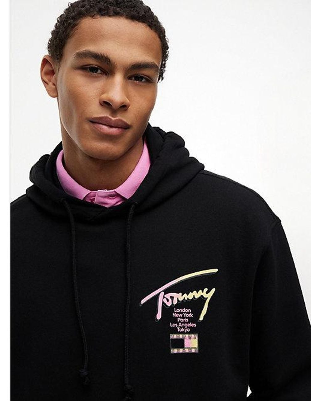 Tommy Hilfiger Black Signature Back Logo Relaxed Hoody for men