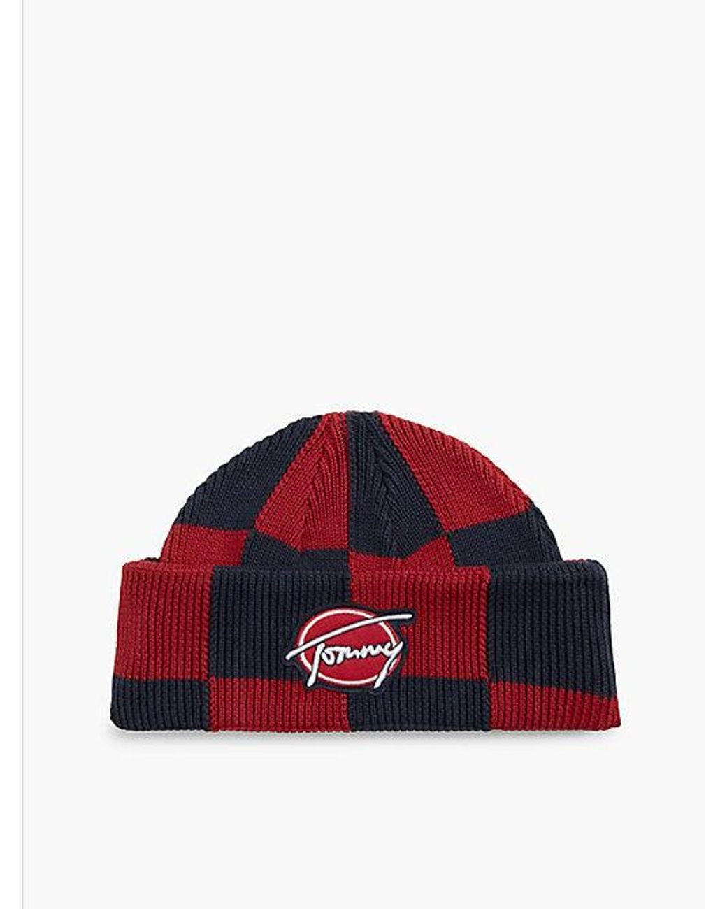 Tommy Hilfiger Red Tommy Jeans Signature Logo Rib Knit Short Beanie for men