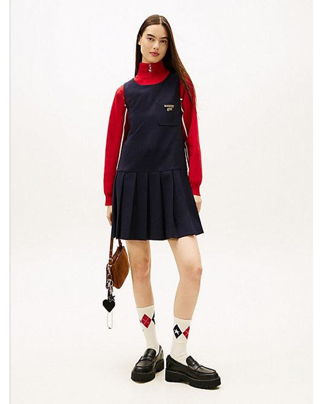 Tommy Hilfiger Red Tommy Girl Logo Mini Pinafore Dress