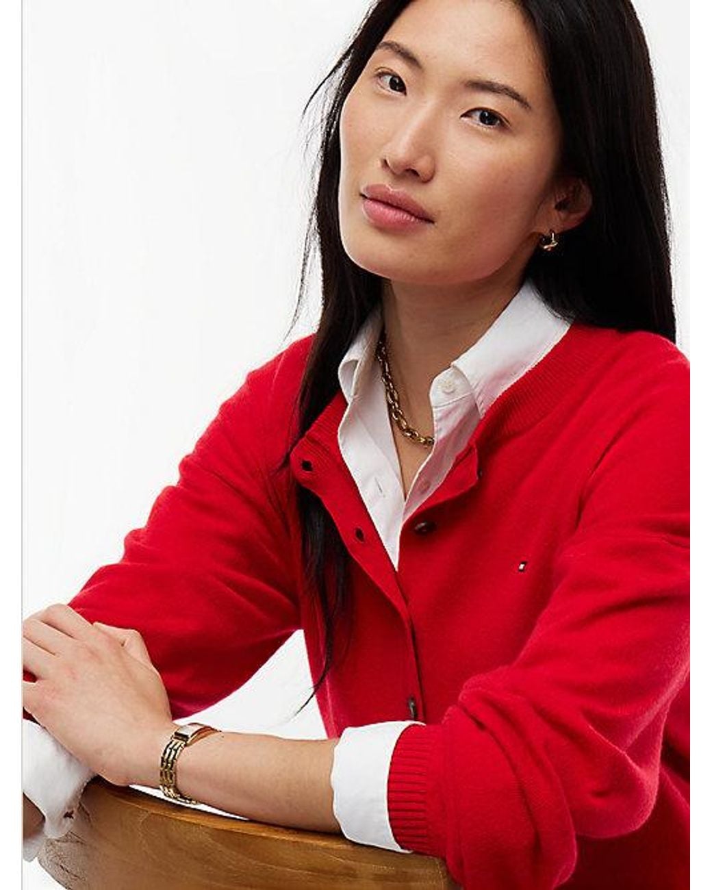 Tommy Hilfiger Red Slim Wool Blend Cardigan With Cashmere