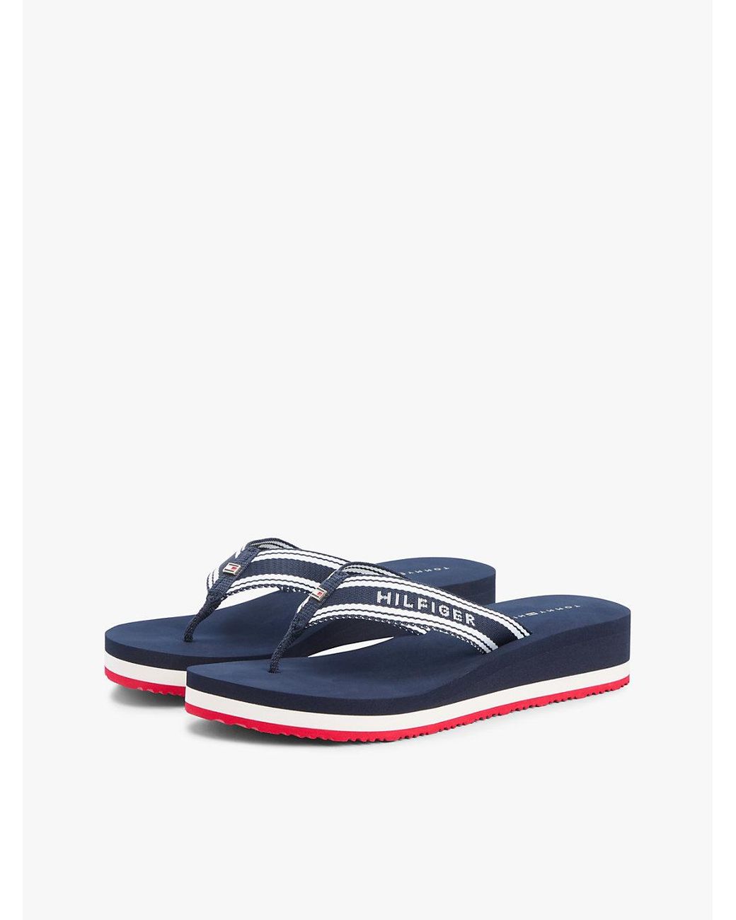 Tommy Hilfiger Blue Webbing Strap Signature Wedge Flip-Flops