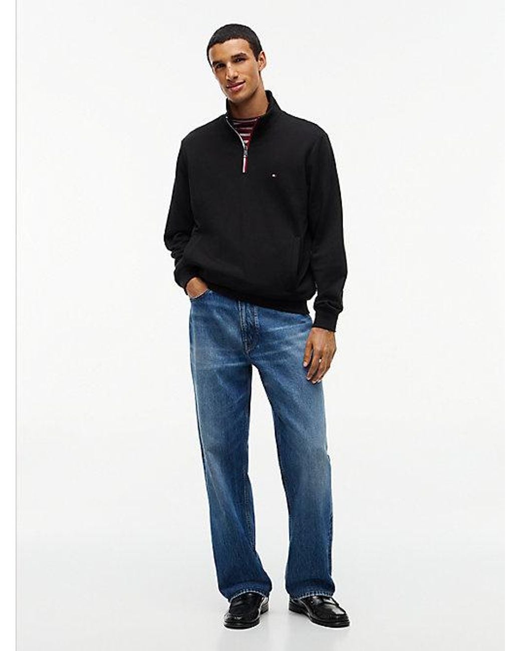 Tommy Hilfiger Blue Global Stripe Terry Quarter Zip Sweatshirt for men
