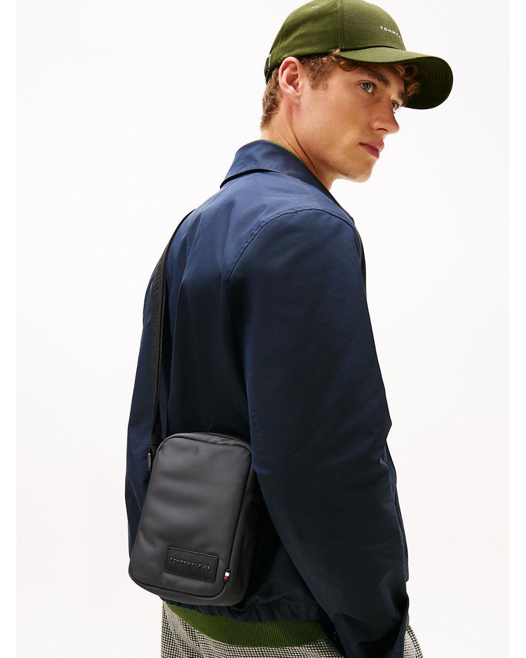 Tommy Hilfiger Gray Textile Logo Patch Crossbody Reporter Bag for men