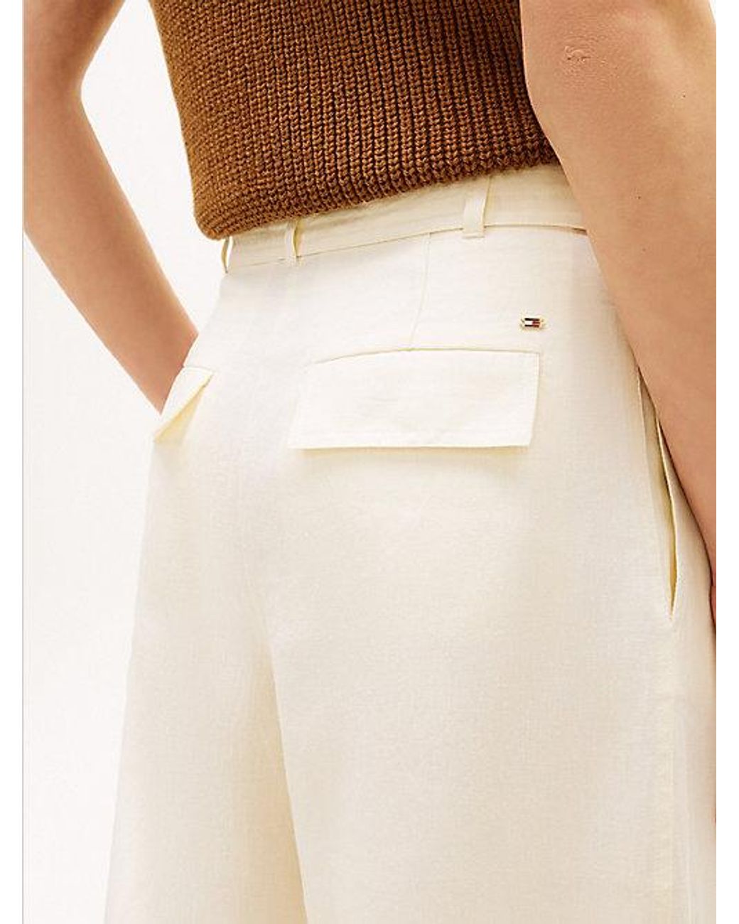 Tommy Hilfiger White Utility Barrel Leg Pure Linen Trousers