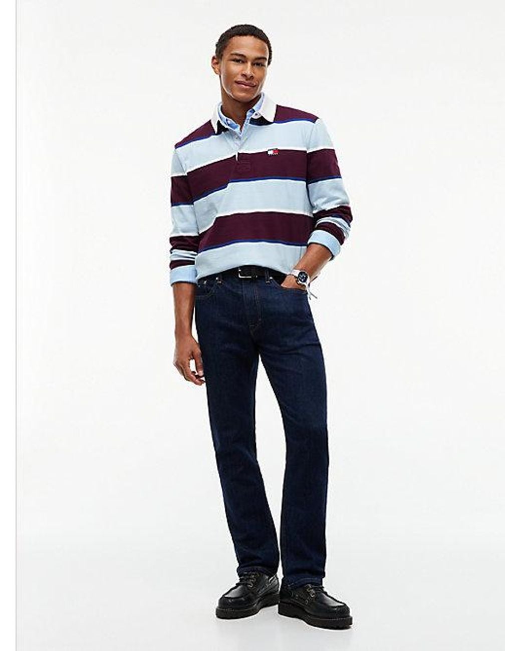 Tommy Hilfiger Blue Tommy Jeans Tommy Badge Stripe Relaxed Rugby Shirt for men