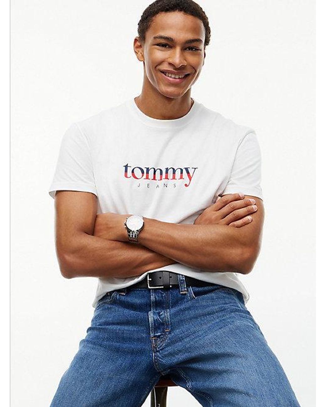 Tommy Hilfiger White Tommy Jeans Logo Jersey Crew Neck T-Shirt for men