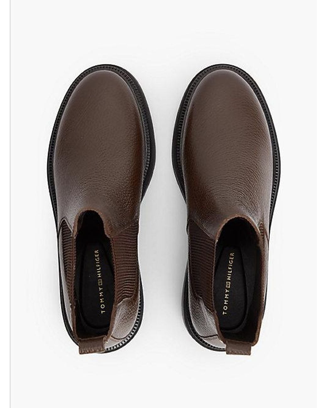 Tommy Hilfiger Brown Pebble Grain Leather Chelsea Boots
