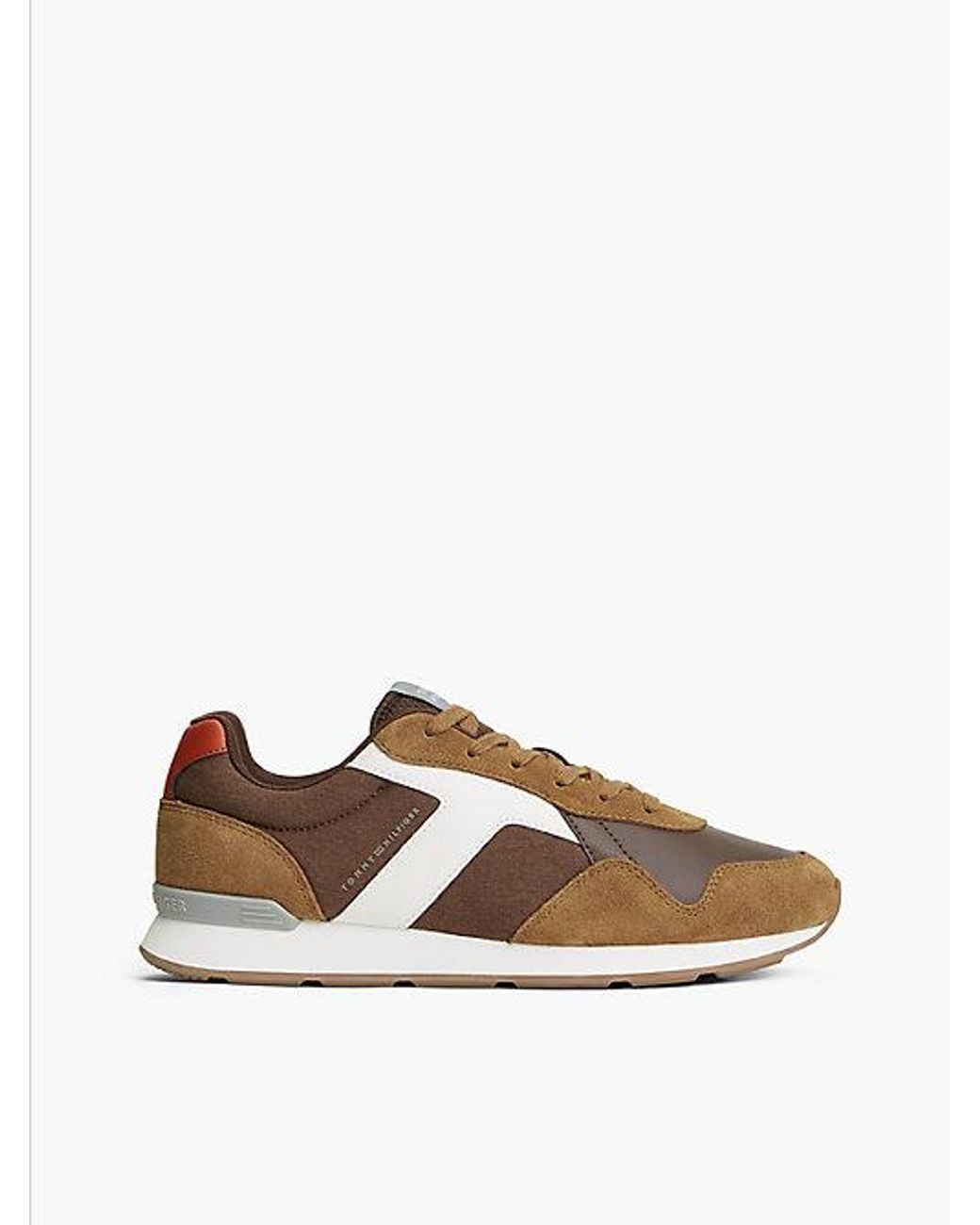 Tommy Hilfiger Brown Suede Mixed Texture Trainers for men