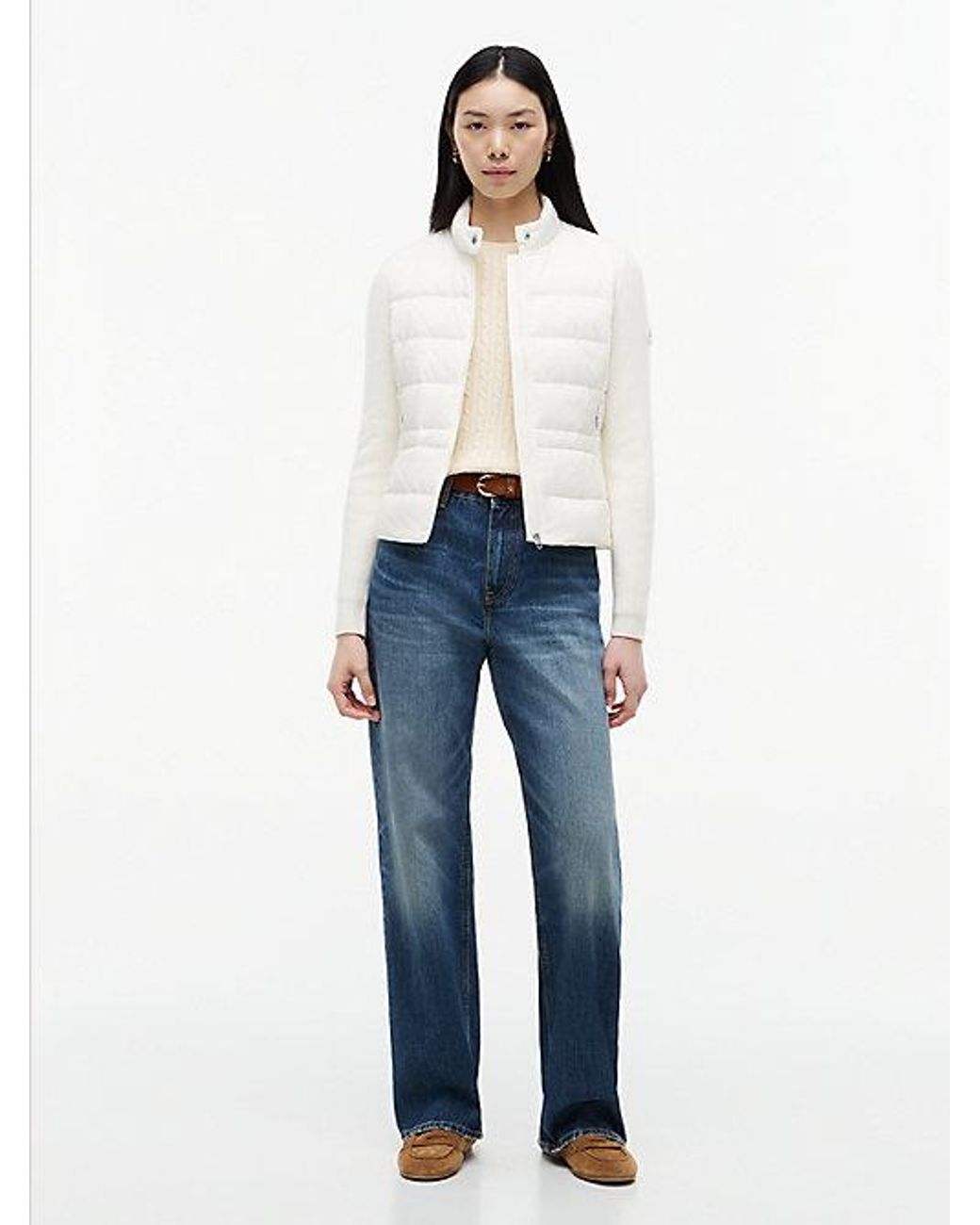 Tommy Hilfiger White Mixed Texture Slim Lightweight Down Jacket