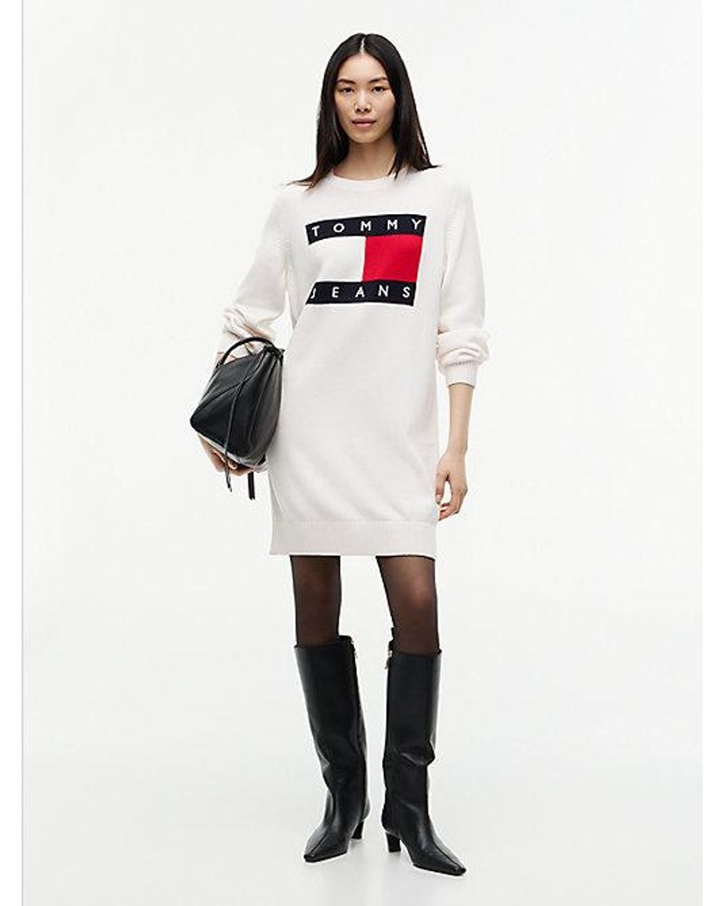 Tommy Hilfiger White Oversized Mini Jumper Dress With Wool