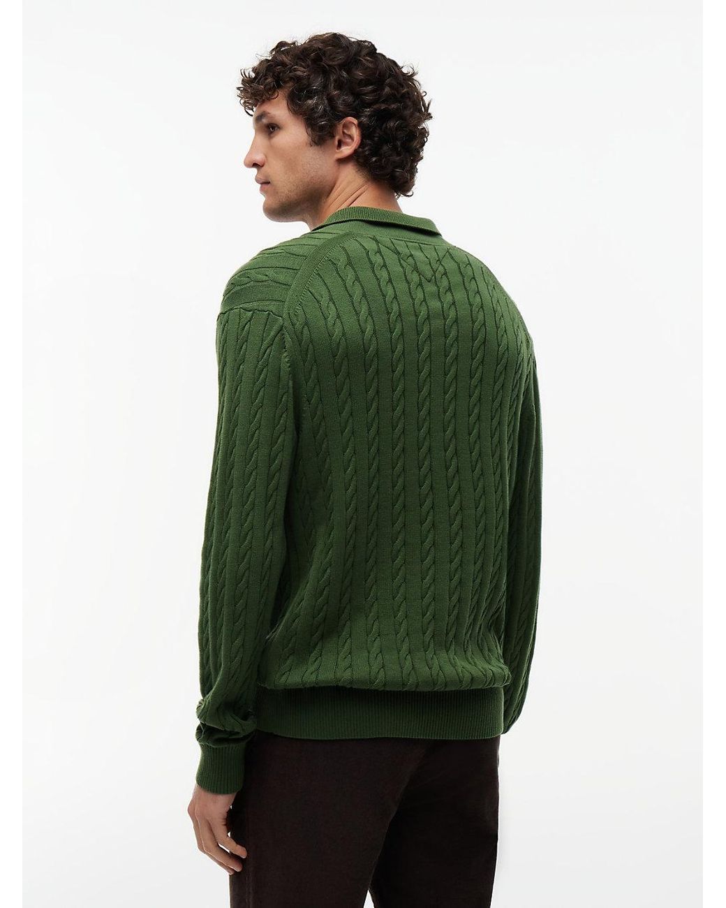 Tommy Hilfiger Green Cable Knit Polo Jumper for men