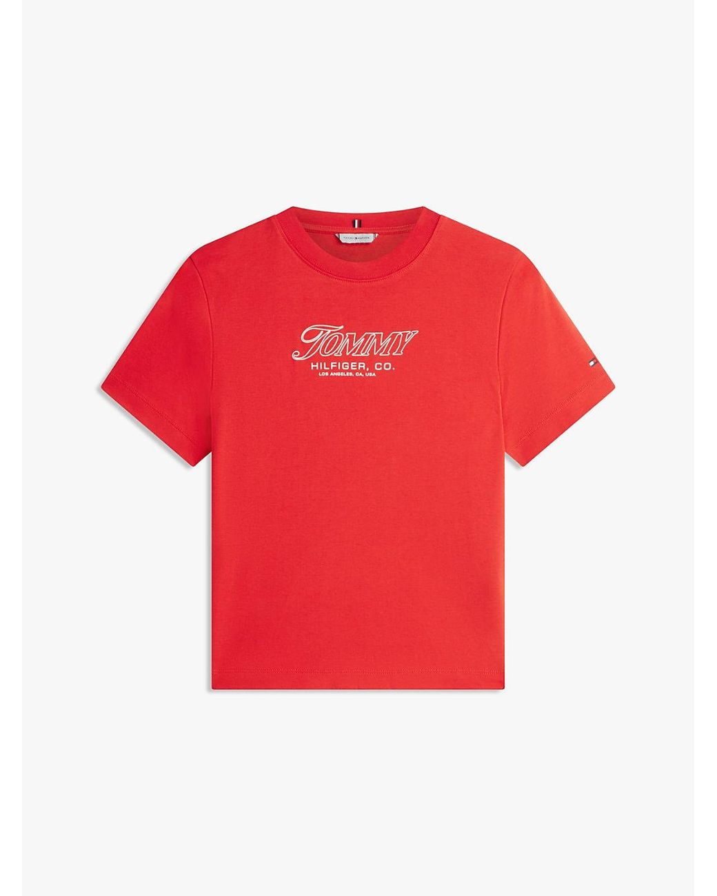 Tommy Hilfiger Red Logo Interlock Knit T-Shirt