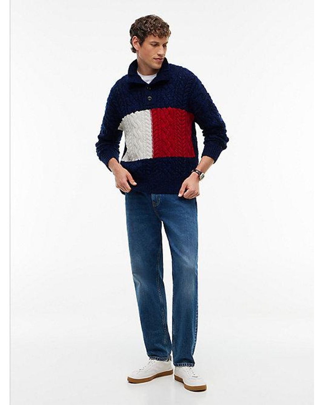 Tommy Hilfiger Blue Wool Blend Button Mock Neck Jumper for men
