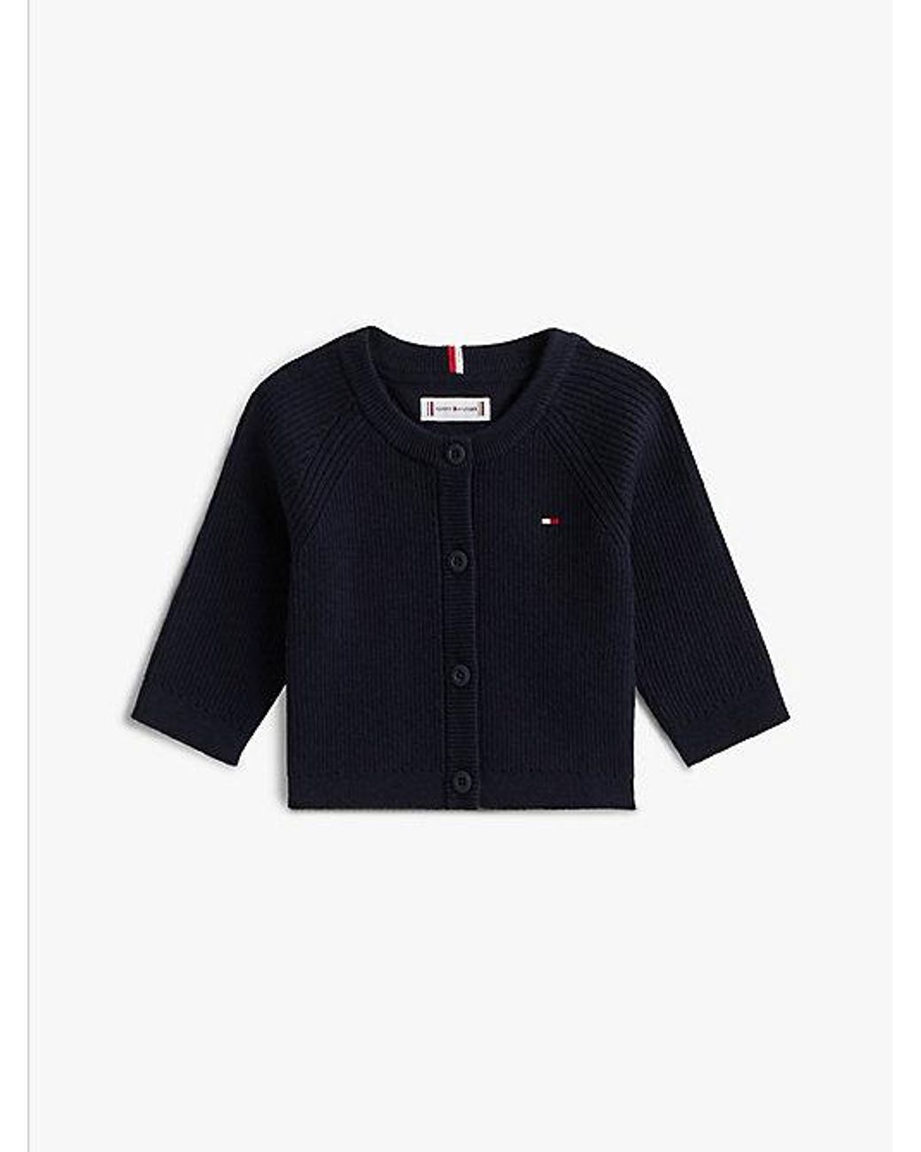 Tommy Hilfiger Blue Essential Flag Embroidery Rib Knit Cardigan