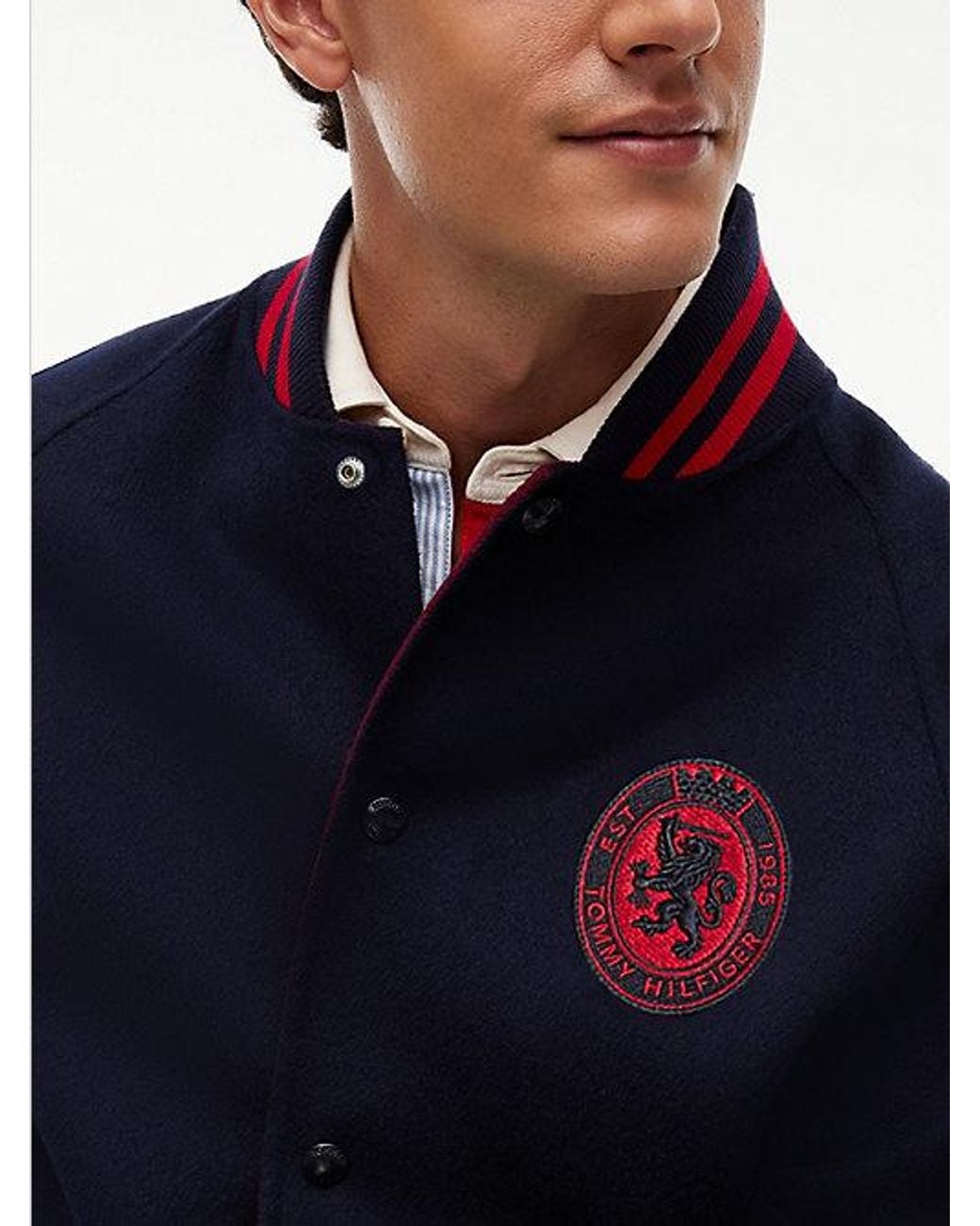 Tommy Hilfiger Blue Crest Wool Blend Varsity Jacket for men