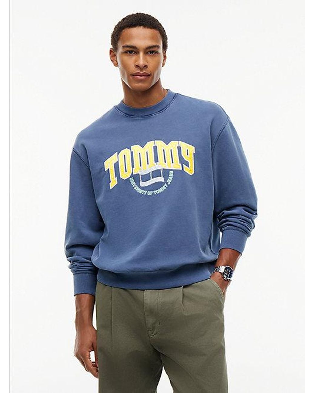 Tommy Hilfiger Blue Tommy Jeans Varsity Logo Relaxed Terry Sweatshirt for men