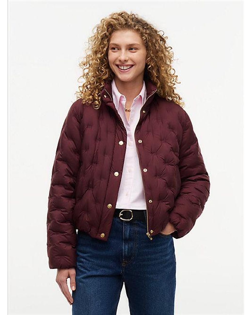 Tommy Hilfiger Red Tone Button Flag Down Quilted Jacket