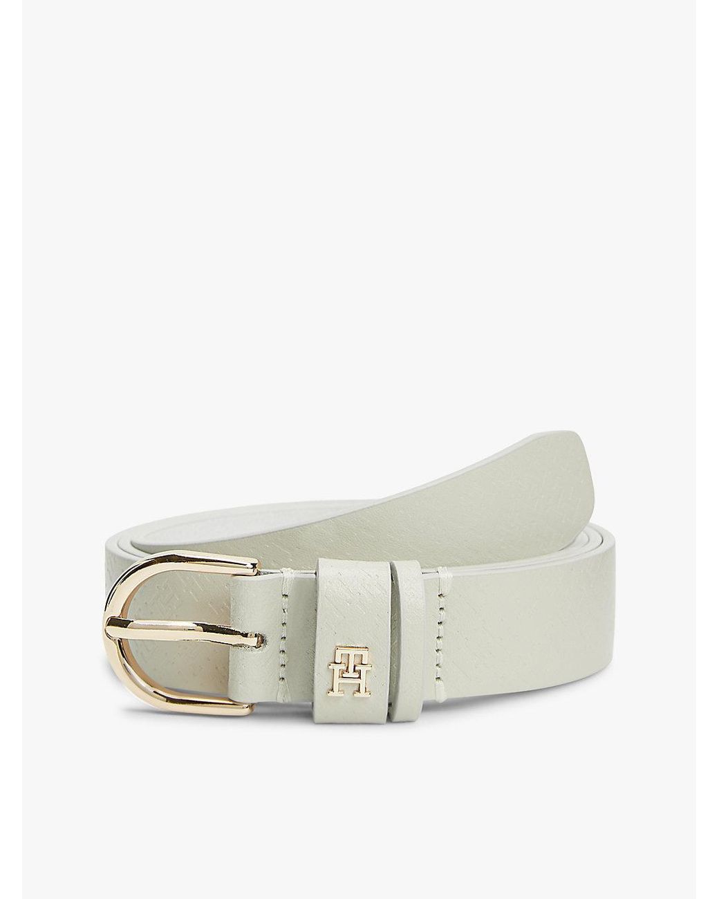 Tommy Hilfiger Natural Th Monogram Debossed Leather Belt