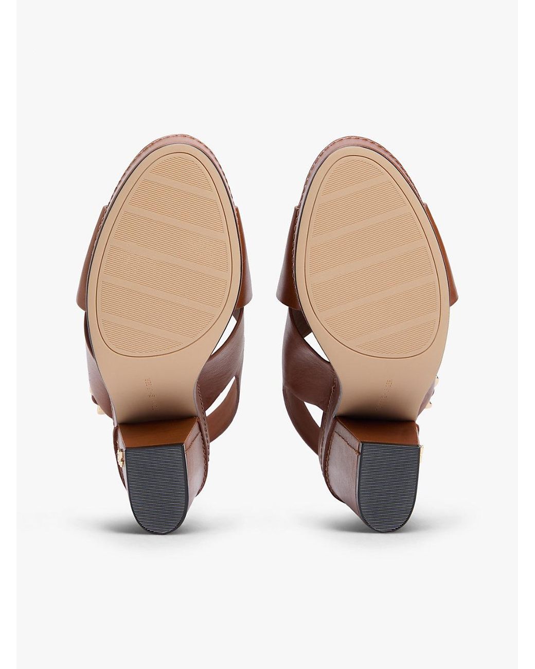 Tommy Hilfiger Brown Leather Crossover Strap Block Heel Sandals