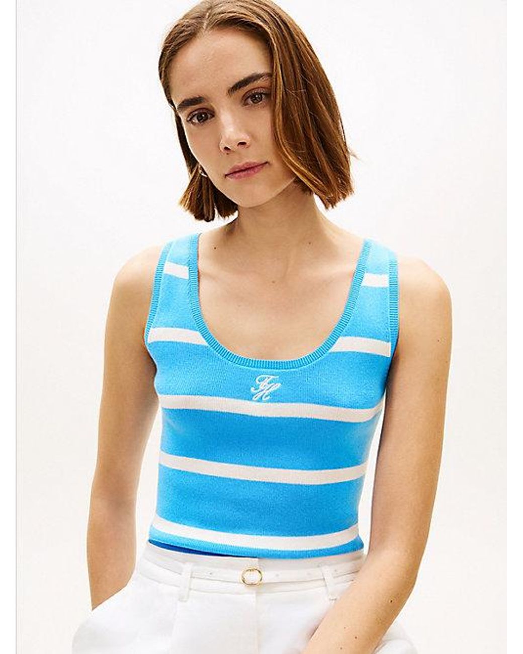 Tommy Hilfiger Blue Premium Knit Embroidery Slim Tank Top
