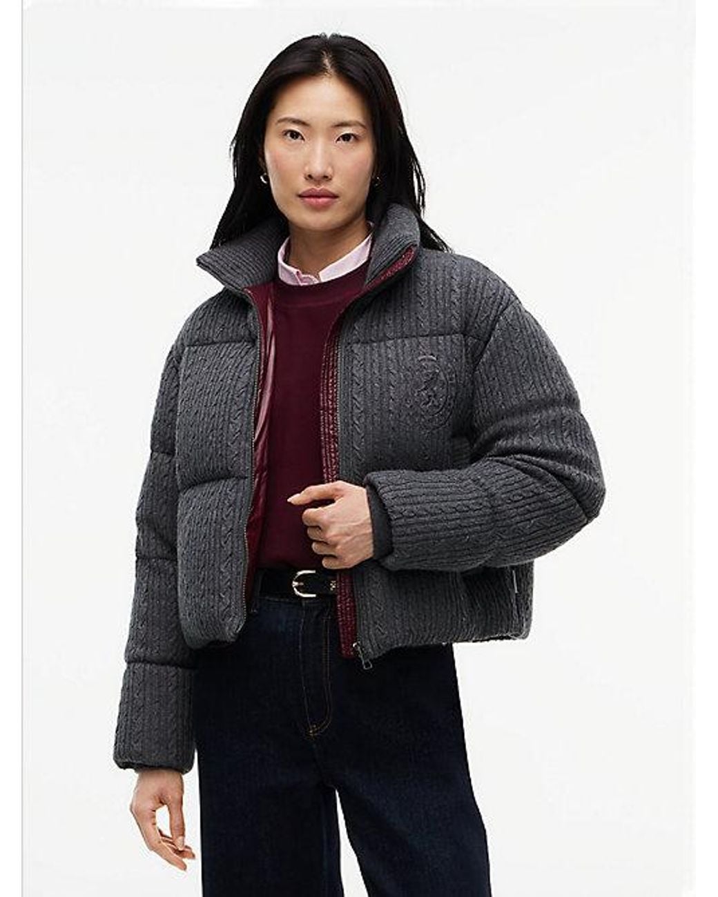 Tommy Hilfiger Blue Wool Blend Cable Knit Down Jacket