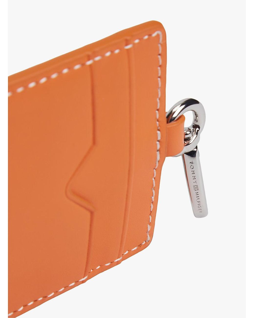 Tommy Hilfiger Orange Leather Clip-On Card Holder for men