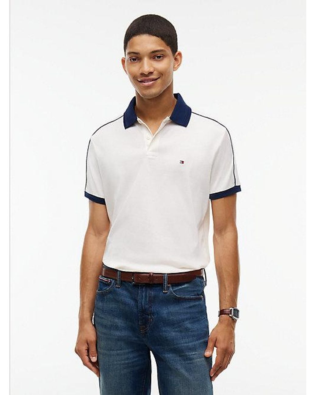 Tommy Hilfiger White Regular Fit Textured Collar Polo Shirt for men
