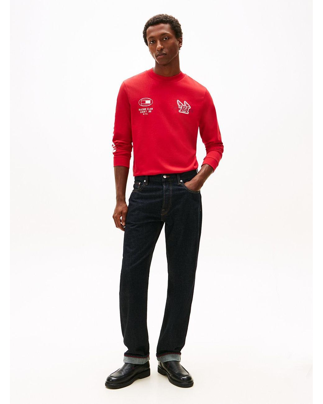 Tommy Hilfiger Red Graphic Jersey Long Sleeve T-Shirt for men