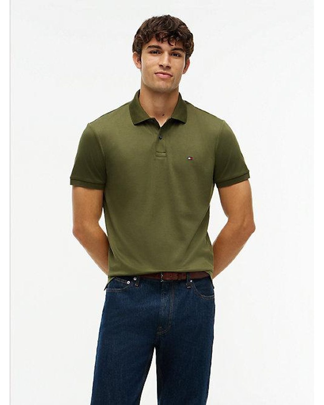 Tommy Hilfiger Green Fluid Cotton Interlock Knit Polo Shirt for men